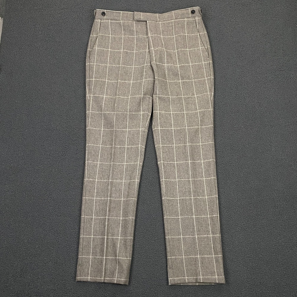 Reiss Dress Pants Mens 32 Slim Fit Gray Window Pane Wool Tweed Formal Event